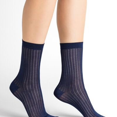 Chaussettes Fil d'Écosse à Côtes Ajourées - Bleu