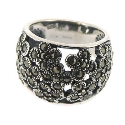 Marcasite Flower Ring in Size N with Presentation Box