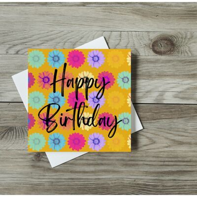 Carte de voeux joyeux anniversaire Flower Power 1