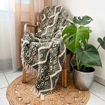 Acogedora manta hecha a mano de algodón orgánico 130 x 170 cm | verdes