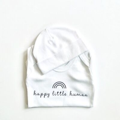 Happy Little Human Bodysuit Set (original design) - grey - Short sleeved bodysuit