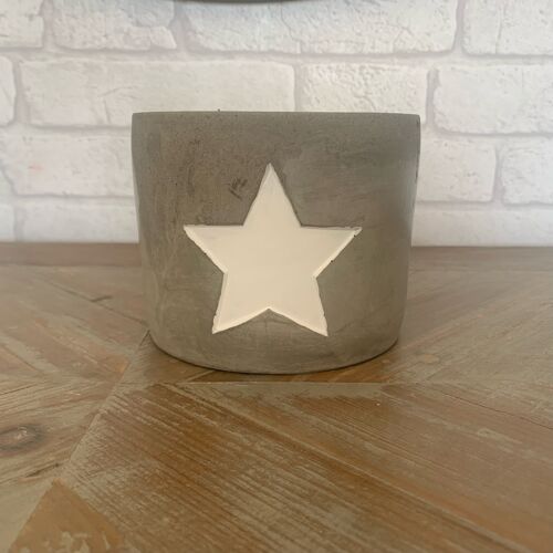 Grey cement candle with white star - Wild mint & white tea