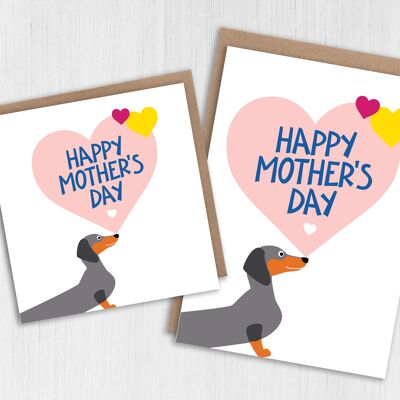 Dachshund dog balancing heart Mother’s Day card