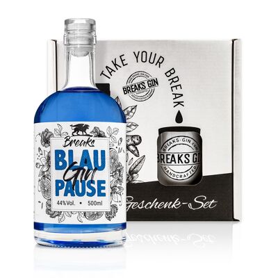 Breaks BLAUPAUSE Dry Gin - Geschenk Set - Ausgezeichneter Gin mit Lavendel & frischen Zitronen - Mild fruchtige Note - Handmade - 1 x 0,5 L + 1 x Tasse