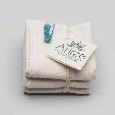 Lot de 3 lingettes pour le visage en flanelle de coton doux et coton khadi tissé à la main avec boucle ikat vert pastel