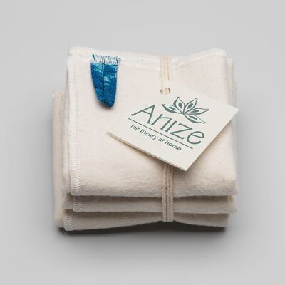 Lot de 3 débarbouillettes en flanelle de coton doux et coton khadi tissé à la main avec boucle ikat bleue