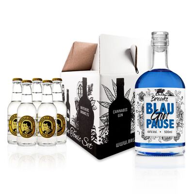 Breaks BLAU PAUSE Gin - Genießer Set - 1 x 0,5 L Flasche Breaks Blau Paus Gin + 5 Flaschen Thomas Henry - Tonic Water - Handmade - Gin Tonic Set
