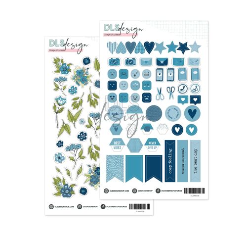 Shape Stickers Essential Basic Flowers Navy & Powder Blue