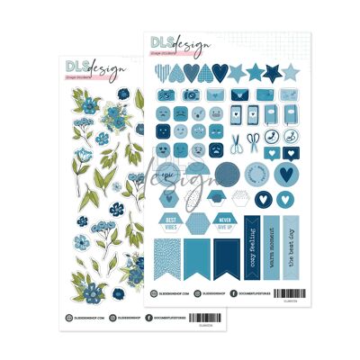 Shape Stickers Essential Basic Flowers Navy & Powder Blue