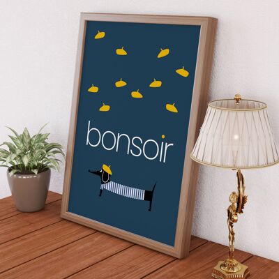 Bonsoir-Typografiedruck des französischen Dackelhundes