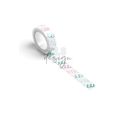Washi Tape Curl Line Rosa y Pavo Real