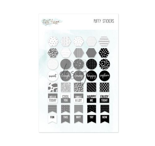 Puffy Stickers Flags Black & White