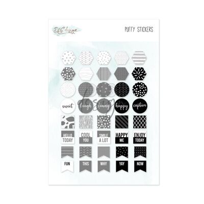 Puffy Stickers Flags Black & White