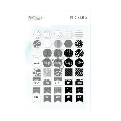 Puffy Stickers Flags Black & White
