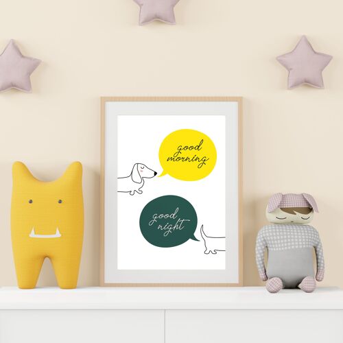 Dachshund dog good morning goodnight print