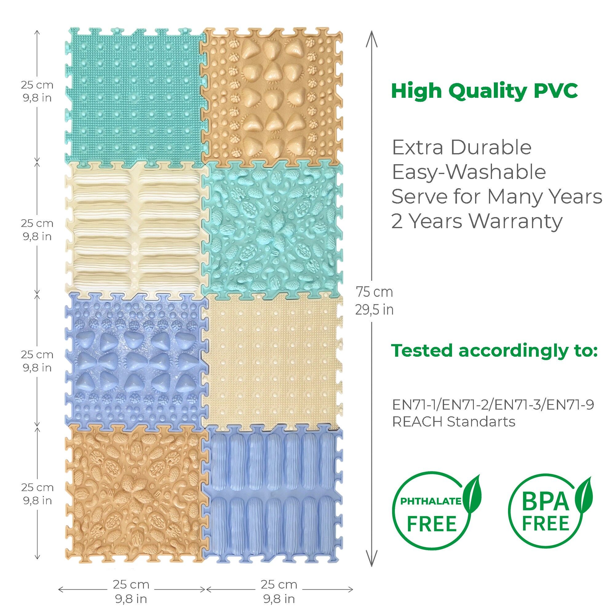 Orthopedic puzzle floor mat -  set "Soft Pastel"