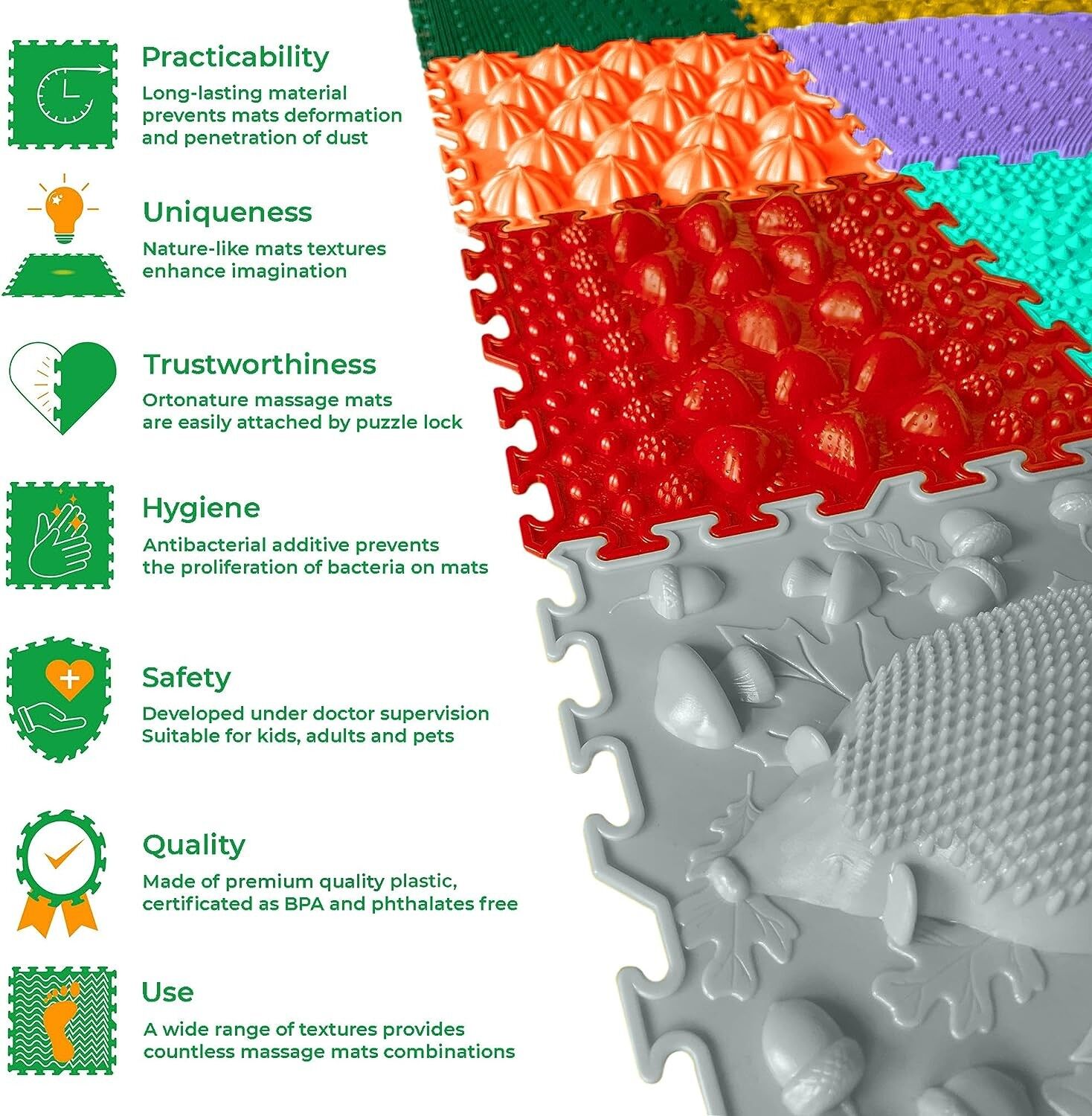 Orthopedic puzzle floor mat - set "Hedgehog Here"