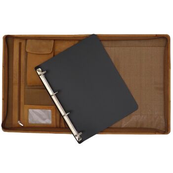 Étui d'écriture en cuir A4 - Dossier de conférence - Cahier d'exercices - Housse pour tablette et pochette pour ordinateur portable - Classeur à anneaux amovible A4 7