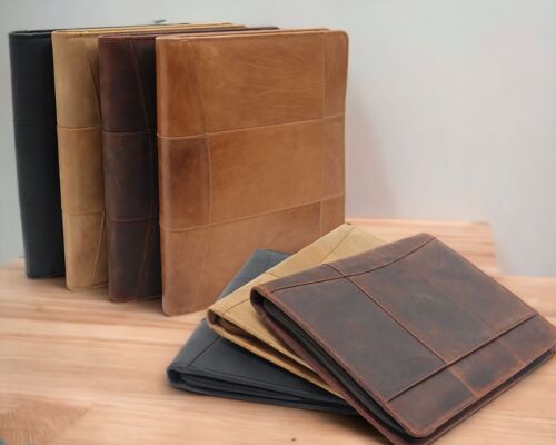Leather Writing Case A4 - Conference Folder - Workbook - Tablet Cover & Laptop Sleeve - Removable Ring Binder A4