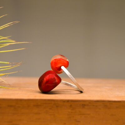 Red Murano glass and silver Duduos ring