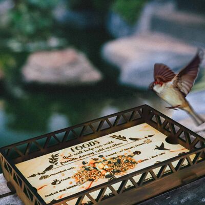 Bandeja de comedero para pájaros de madera montada en barandilla, comedero para pájaros con bandeja de plataforma de cedro, barandillas para exteriores, decoración de jardín para Patio