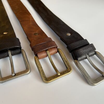 Cinturón de cuero genuino hecho a mano-MARRÓN-GRANDE (135 cm de largo)