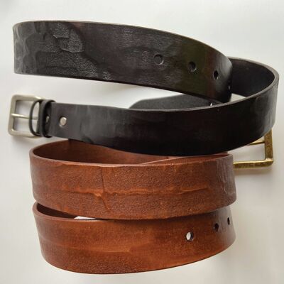 Ceinture en cuir véritable faite à la main - NOIR - MOYEN (125 cm de long)