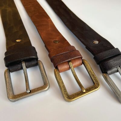 Cintura in vera pelle fatta a mano-NERO-LARGE (lunghezza 135 cm)