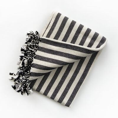 Natural Cotton Beach towel - BLACK STRIPED