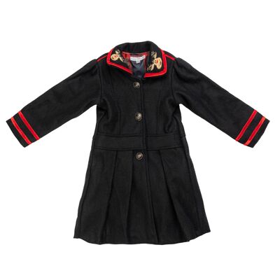Black Merino Wool Coat with Velvet trim