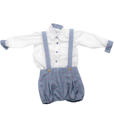 Light Blue&Red Chequered Dungaree with Shirt Set
