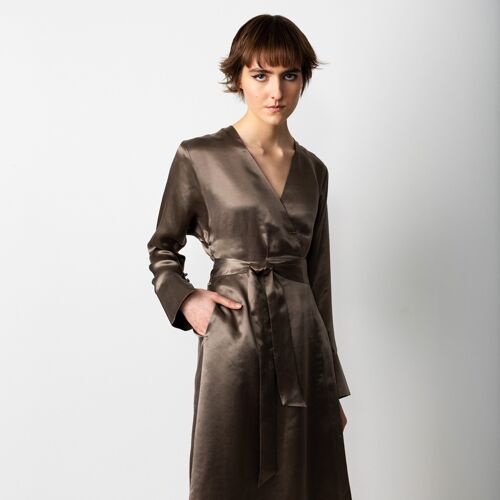 Wrap dress cupro in taupe