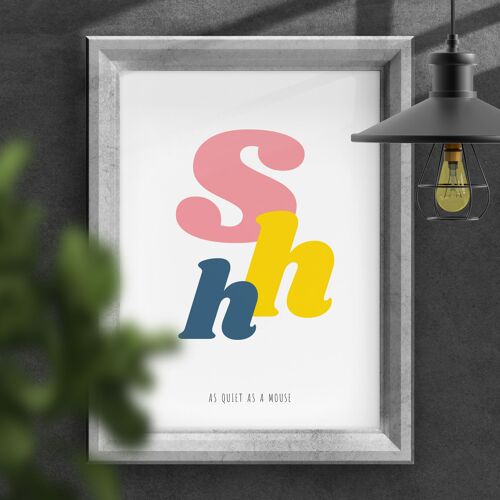 Shh as quiet as a mouse nursery typography print