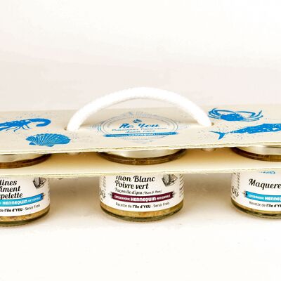 Gift to give the Wooden Trio Box of 3 spreads (300g) (sardines, tuna and mackerel)