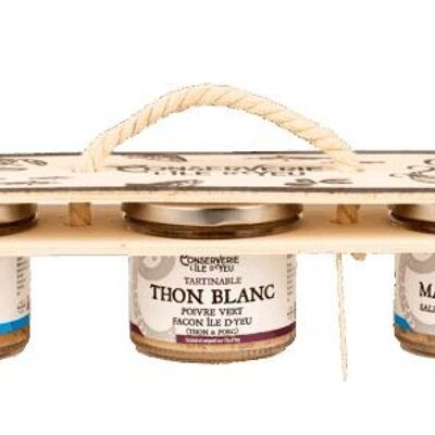 COFFRET CONSERVERIE ILE D YEU Trio bois de 3 tartinables (sardines, thon et maquereaux)(300g)