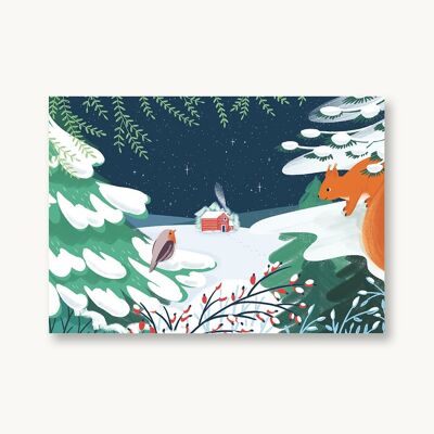 Carte postale écureuil du soir d'hiver