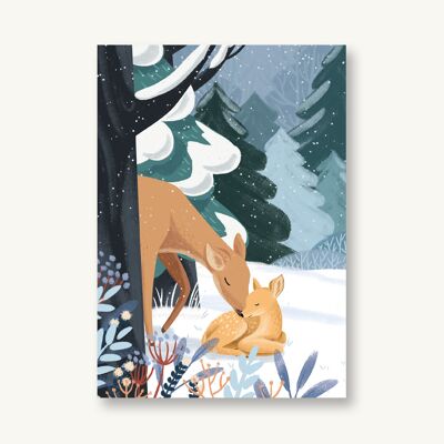 Postal invierno - ciervos animales del bosque