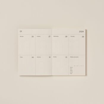 Planificateur minimaliste écologique 2024. Planificateur hebdomadaire, mensuel et annuel avec 20 pages de notes supplémentaires - Taupe 14