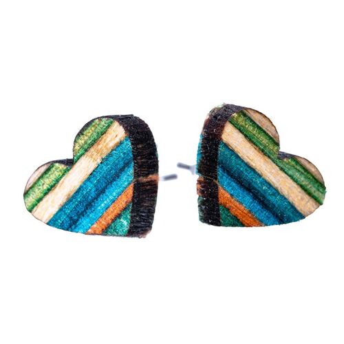 Love Heart Recycled Skateboard Wooden Stud Earrings