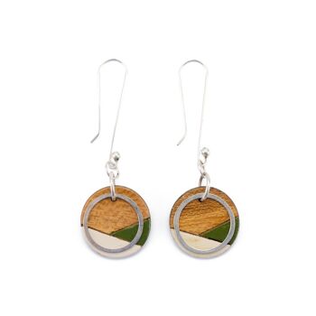 Boucles d'oreilles pendantes Conture en bois recyclé en argent (6 couleurs) 3