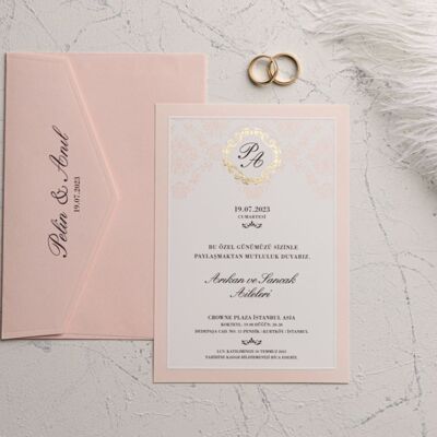 Wedding card 'Rose Marble' - 75 pieces