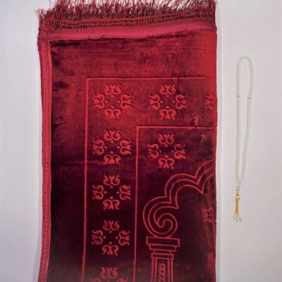 Set Tapis de Prière XXXL Doux en Rouge Baie - Sans broderie