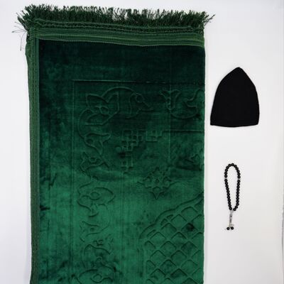 Set tappeto da preghiera XXXL da uomo morbido in verde smeraldo - senza ricamo