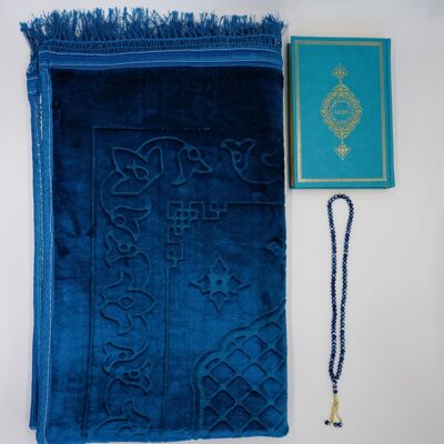 Premium XXXL prayer rug set soft in petrol - without embroidery