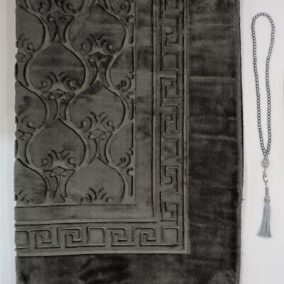 Set tappeto da preghiera Premium XXL morbido in argento - senza ricamo