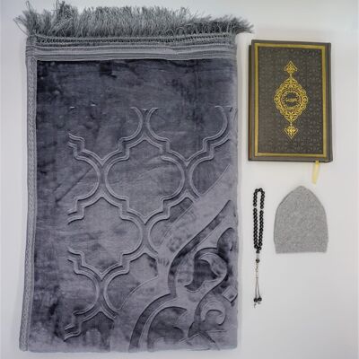 Premium men's XXXL prayer rug set soft in silver - without embroidery