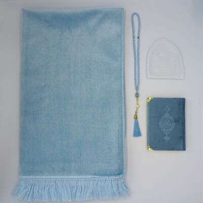 Men's Velvet Prayer Mat Set Ice Blue - Without embroidery