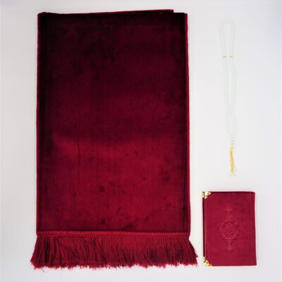 Luxury velvet prayer rug set Berry - Without embroidery