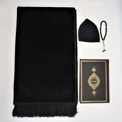 Premium Velvet Prayer Mat Set Black - Without embroidery