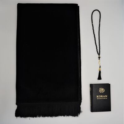 Velvet prayer rug set black - German edition - without embroidery